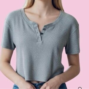 Abercrombie & Fitch grey waffle knit cropped top, large